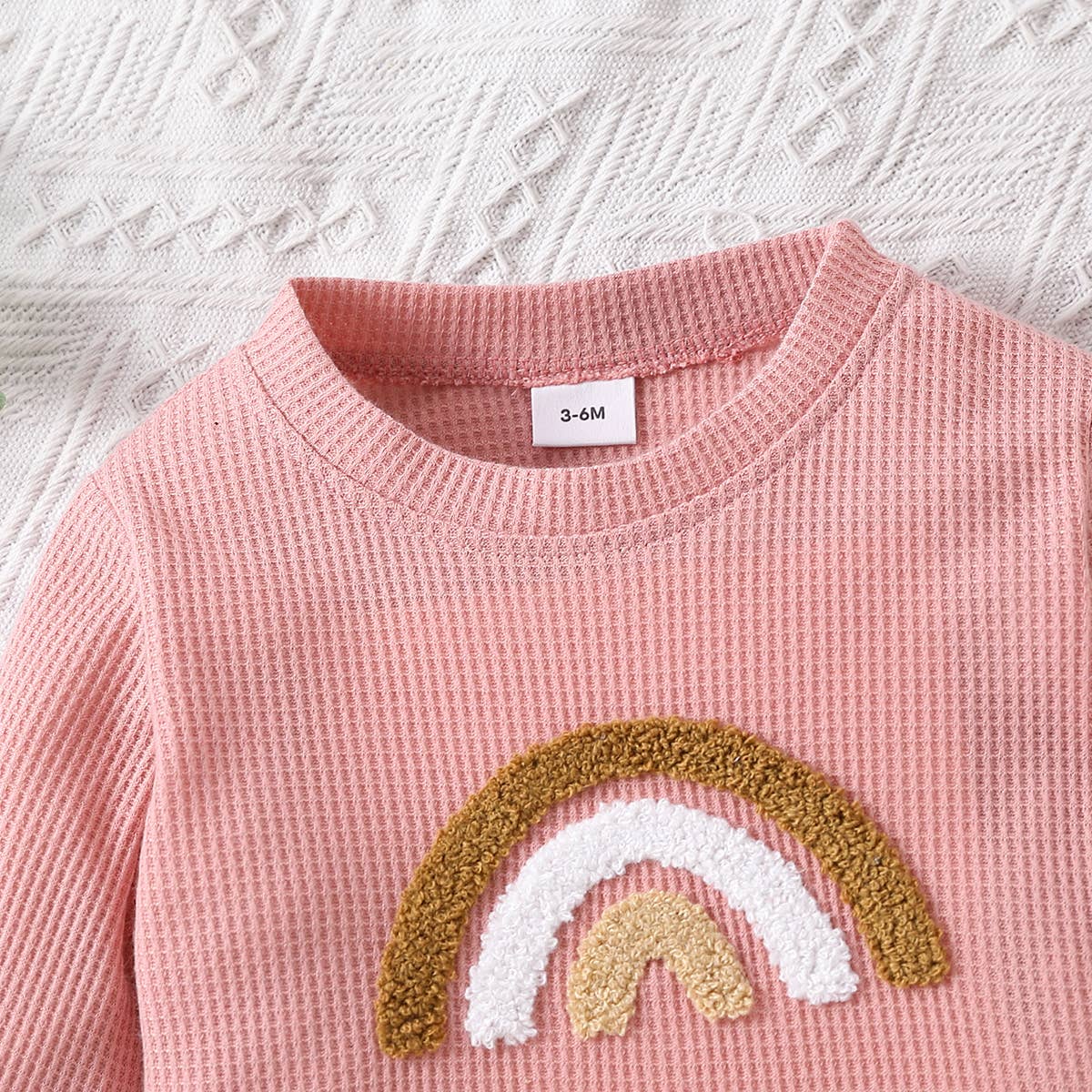 Baby BoyGirl Rainbow Pattern Waffle Long-sleeve Sweatshirt: Pink / 18-24 Months