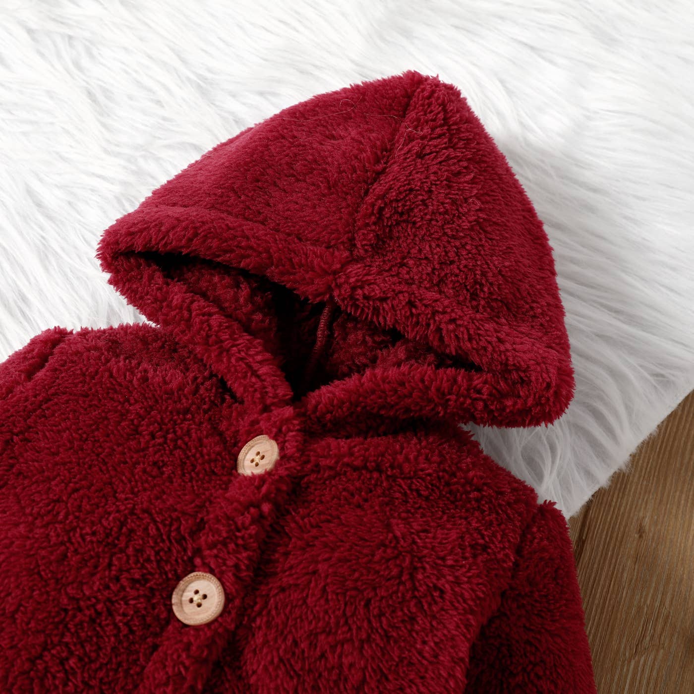 Baby Girl Solid Thickened Fuzzy Long-sleeve Hooded Jumpsuit: Apricot / 3-6 Months