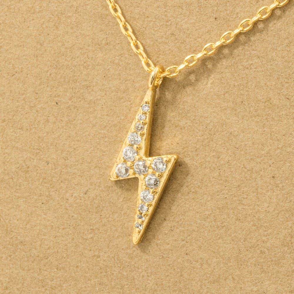 Gold Dipped Pave Lightning Bolt Pendant Necklace: G