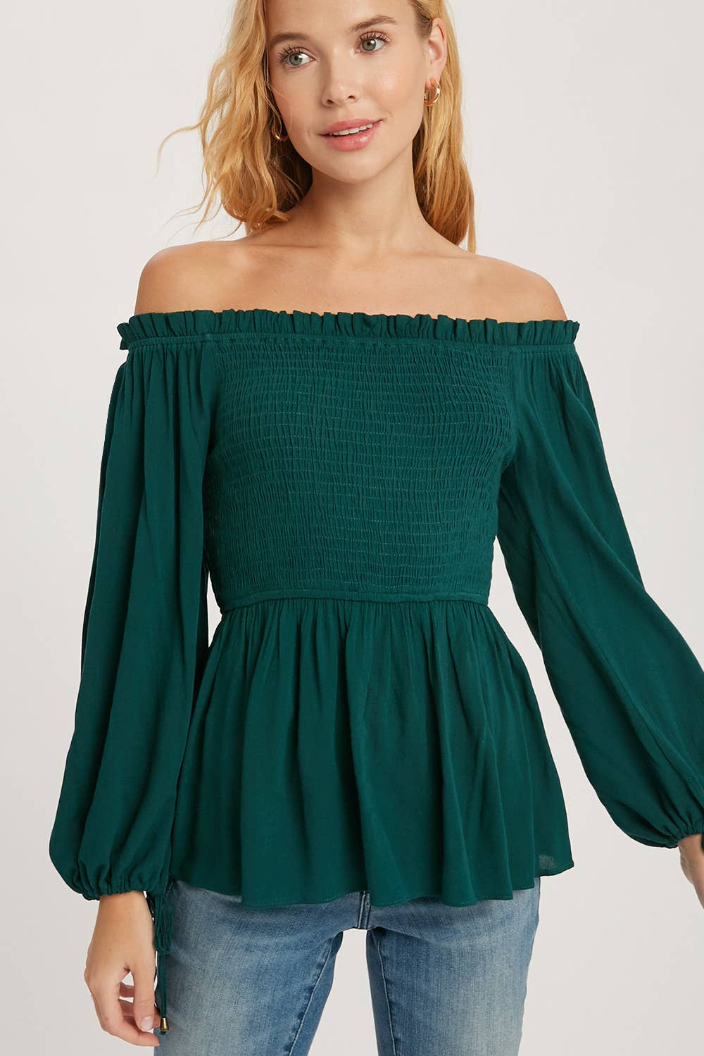 Ansley SMOCKED PEPLUM BLOUSE: BLACK / S