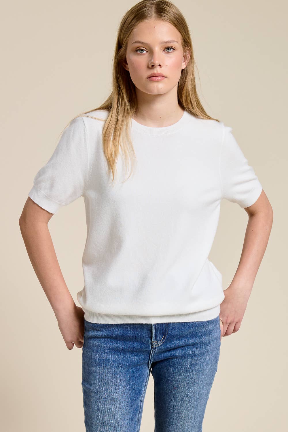 Jenna Short Sleeve Cashmere Blend Sweater - Heather Gray