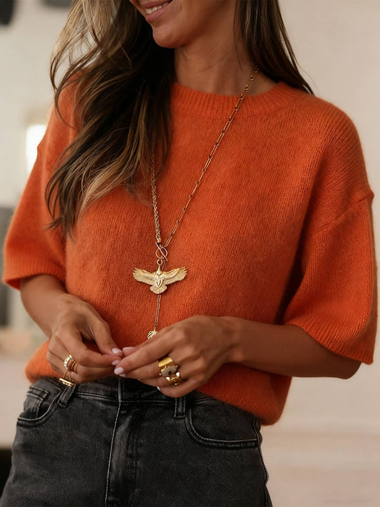 Kelsey Knit Half Sleeve Sweater- Orange