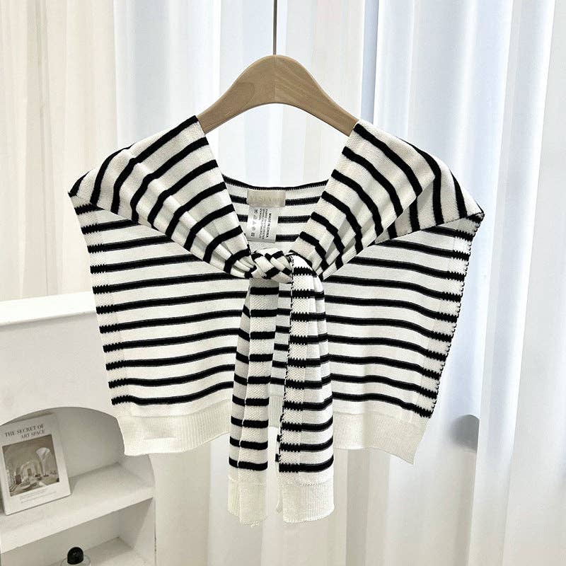 Cozy Knitted Striped Shawl Wrap AL-931089: Black / 100cm