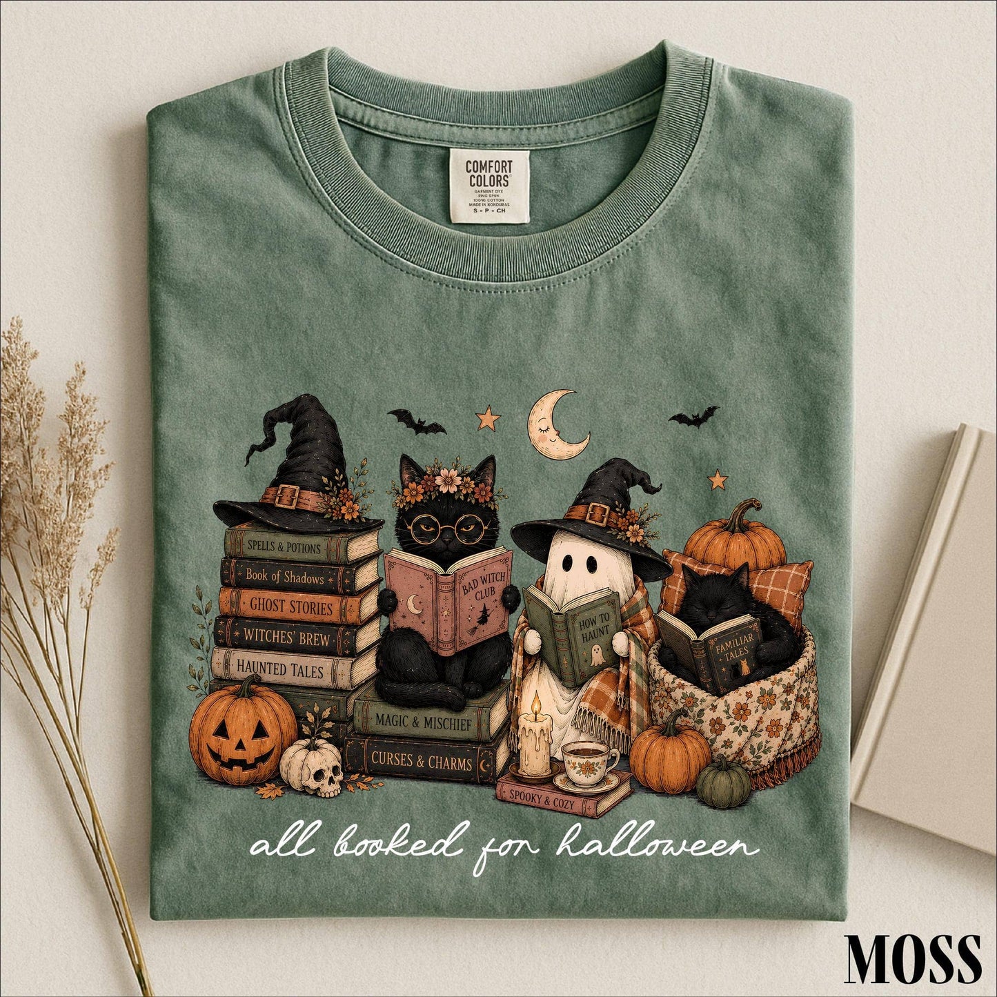 All Booked For Halloween Shirt, Funny Pumpkin Owl Book Shirt: Yam / XL