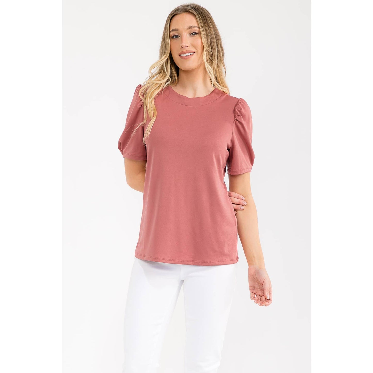 Carly Crepe Puff Sleeve Top - Dusty Rose