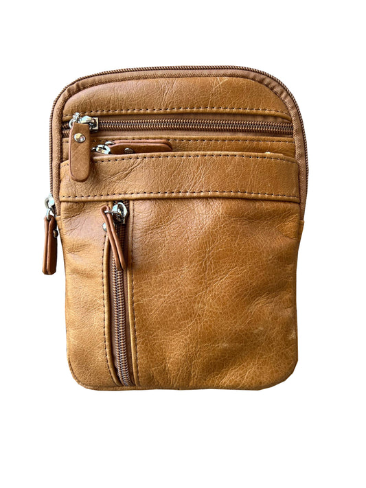Genuine Cowhide Leather Crossbody: Light brown