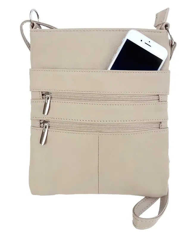 Large Cowhide Leather Crossbody Bag - Bone