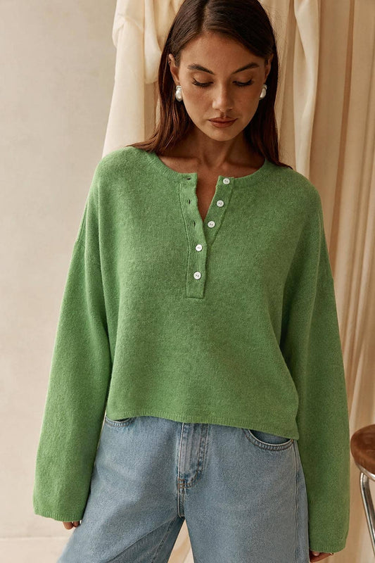 Hannah Henley Sweater: Matcha