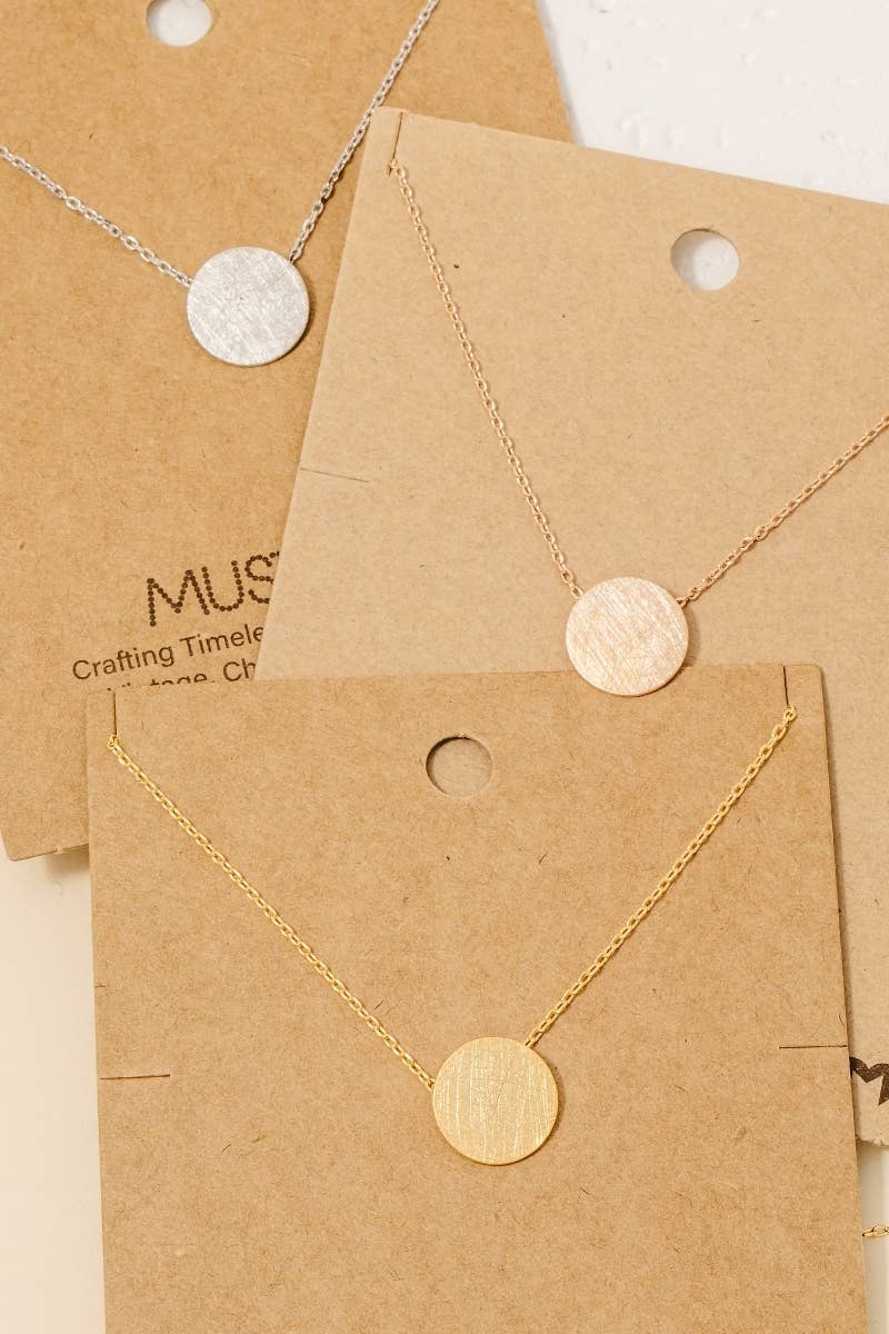 Gold Dipped Brushed Disc Pendant Necklace: G