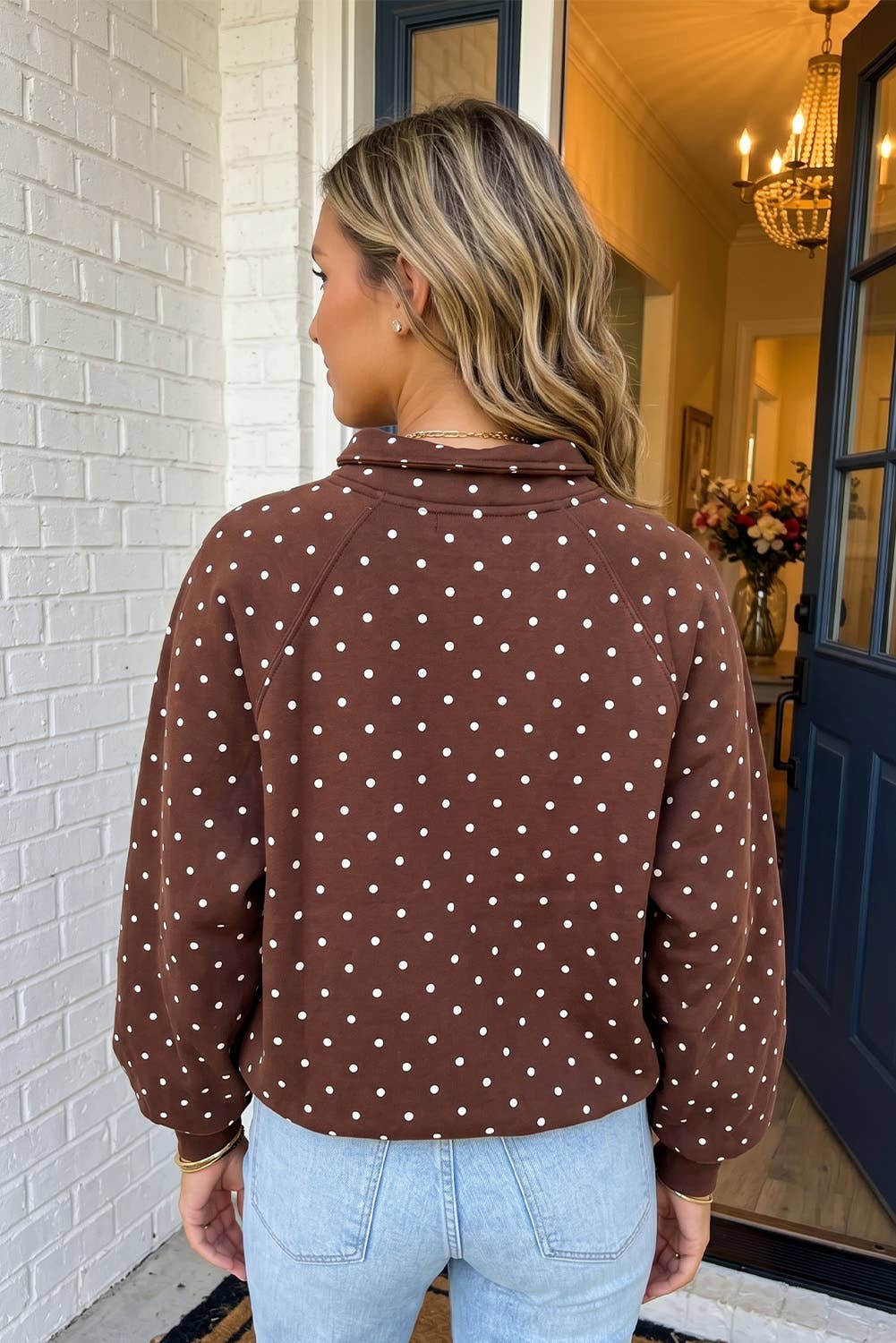 LAS Chocolate Chip Polka Dot Pullover Sweatshirt (S-XL): Brown / L