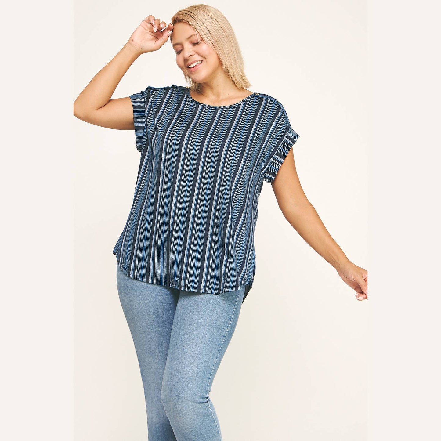 Plus Angela Blue Striped Top (1X/2X/3X)