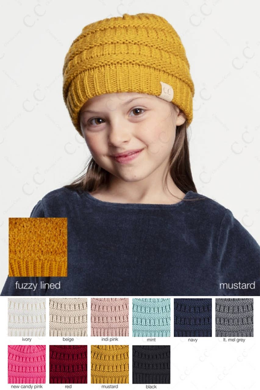 C.C Kids Knit Beanie with Fuzzy Lining Inside: Ivory