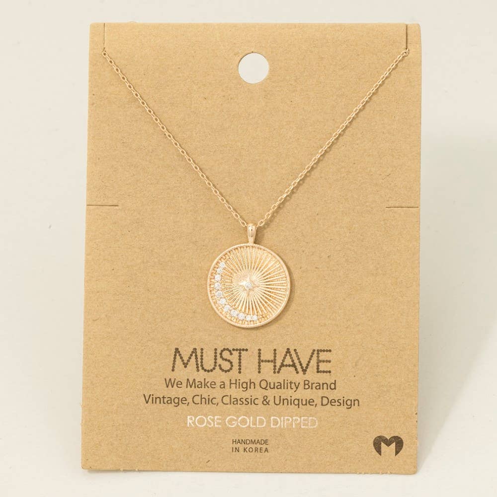 Gold Dipped Round Shining Star Pendant Necklace: G