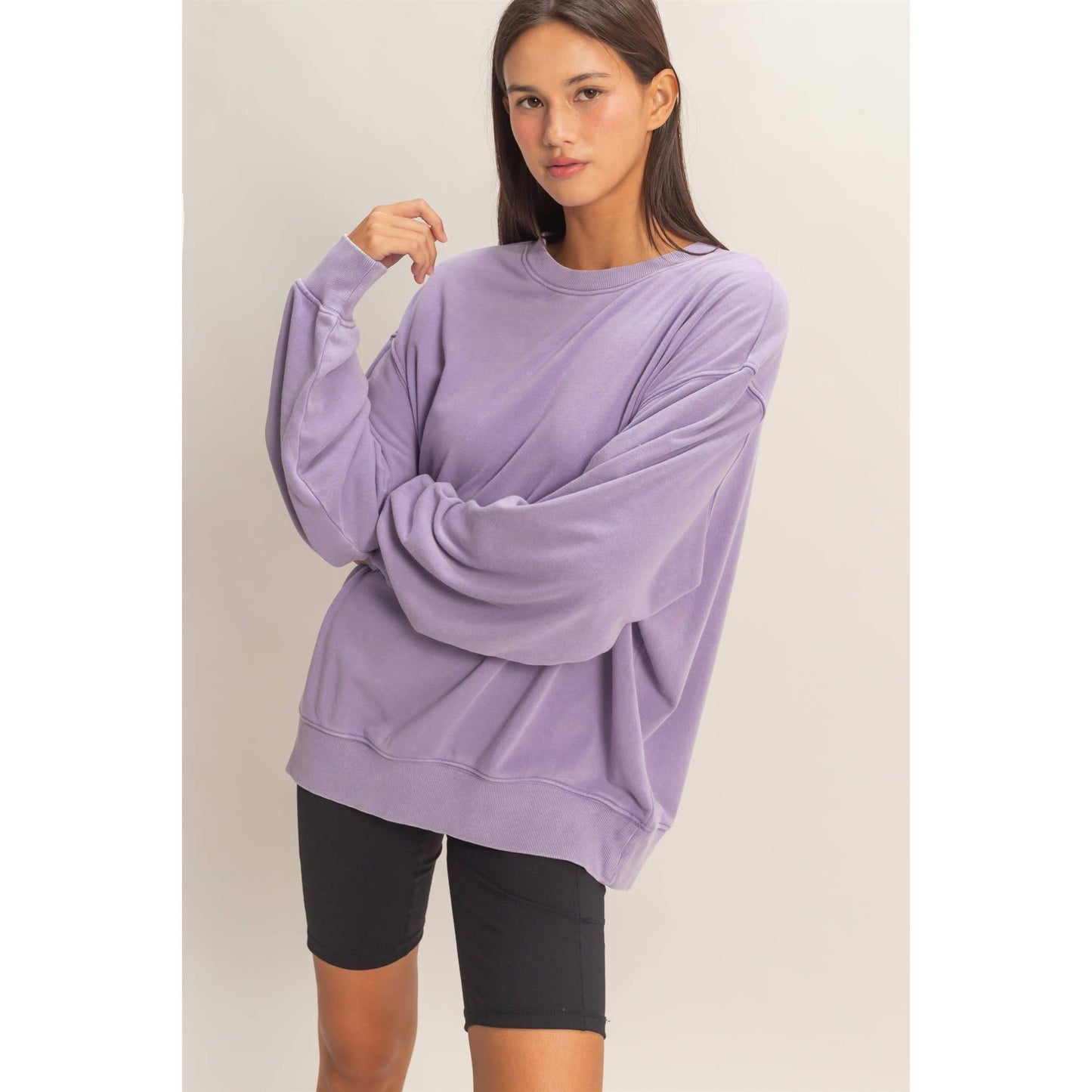 Mya Mineral Washed French Terry Pullover: Dusty Purple