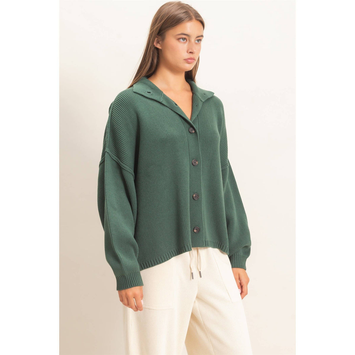 Hallie High Neck Oversized Cardigan - Dark Green