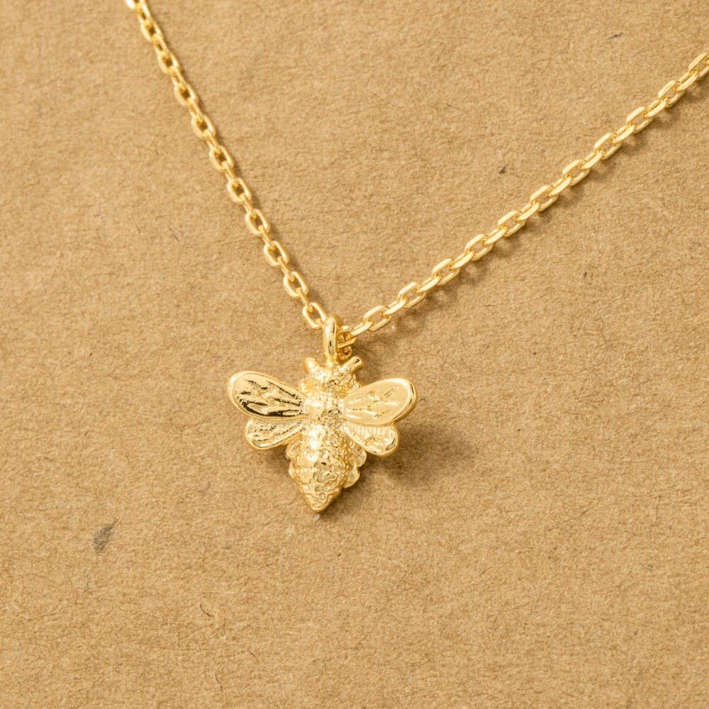 Gold Dipped Mini Bee Pendant Necklace: S