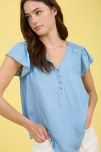 Load image into Gallery viewer, Gemma Ruffle Sleeve Chambray Top
