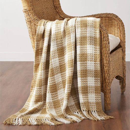 Golden Wheat Heritage Check Throw Blanket 50x60