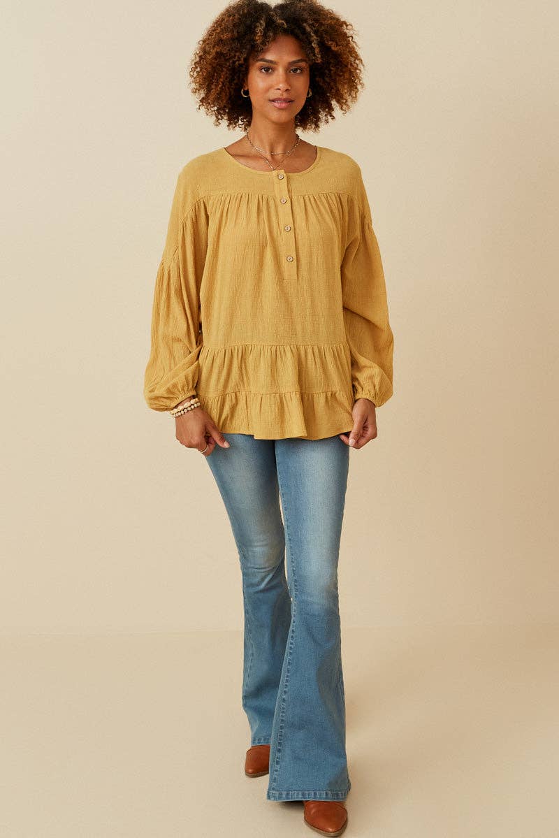 Tracy Peplum Henley Tunic - Mustard