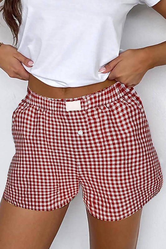 Red Gingham Print High Waist Shorts