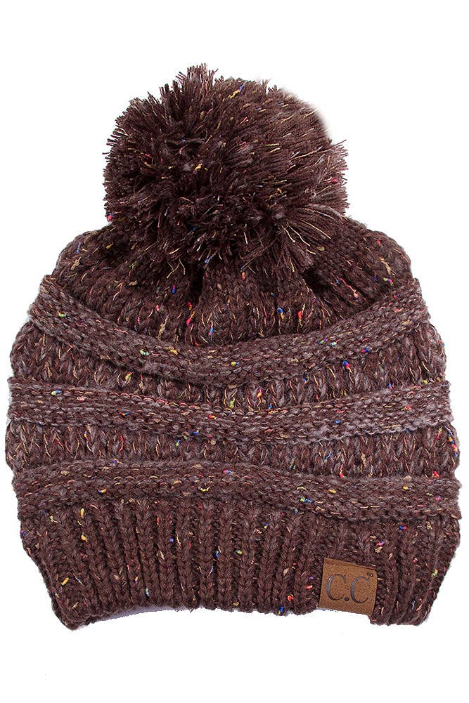 C.C Confetti Knit Beanie With Pom: Oatmeal