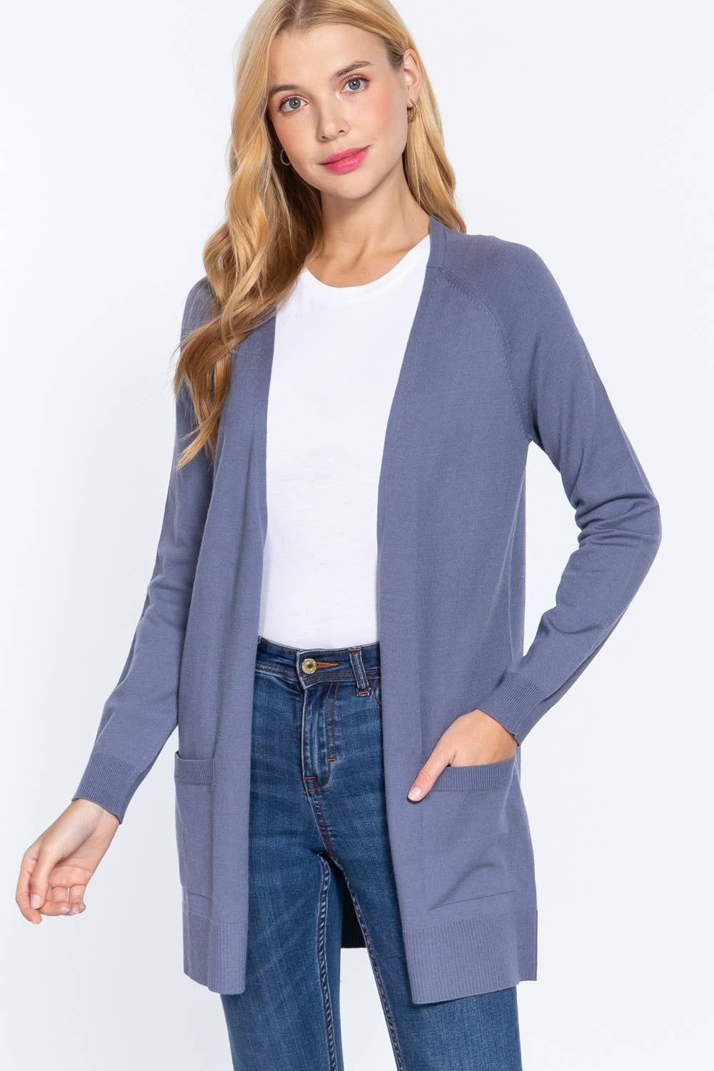 Long Raglan Sleeve with Pocket Open Sweater Cardigan: Brn-Cocoa Brown / L