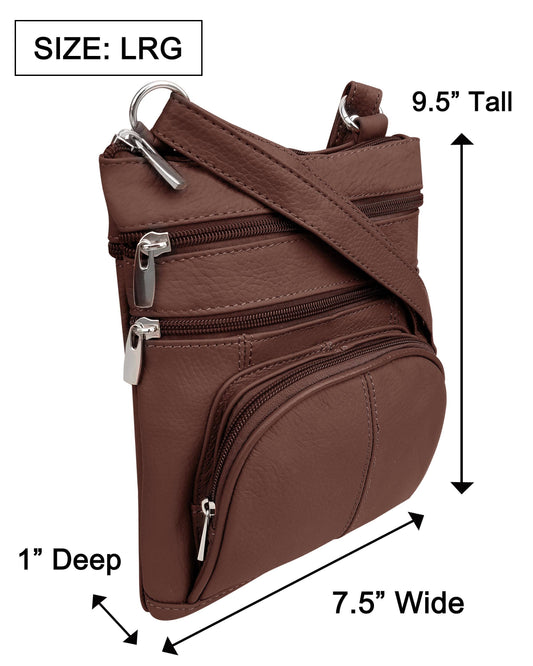 Cowhide Leather Crossbody With Phone Pocket: Brown