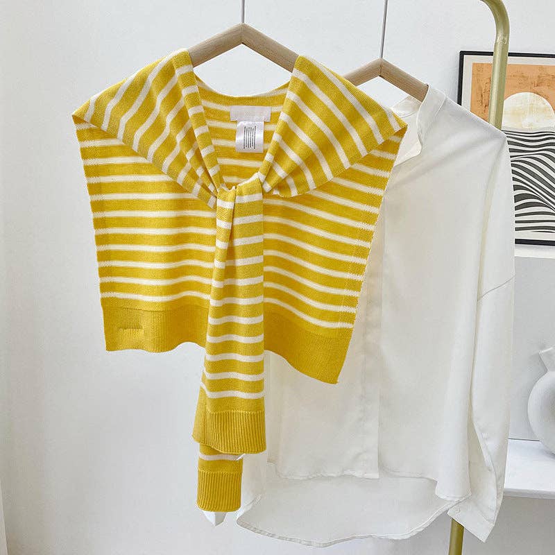 Cozy Knitted Striped Shawl Wrap AL-931089: Black / 100cm