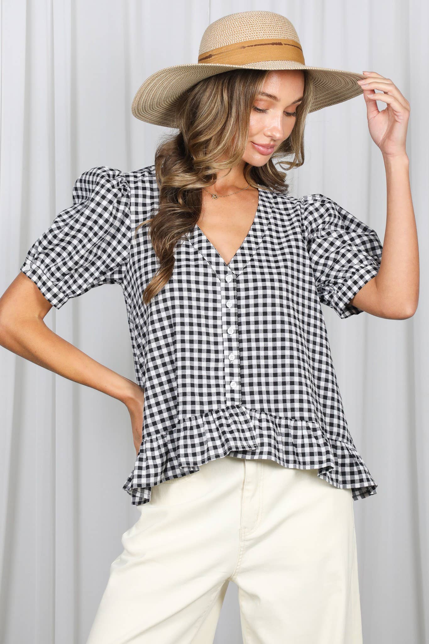 Georgia Gingham Puff Sleeve Top