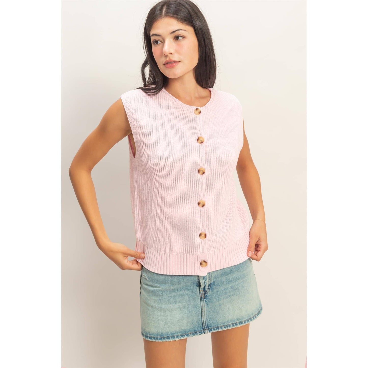 Kayleigh Sleeveless Button-Up Ribbed Vest