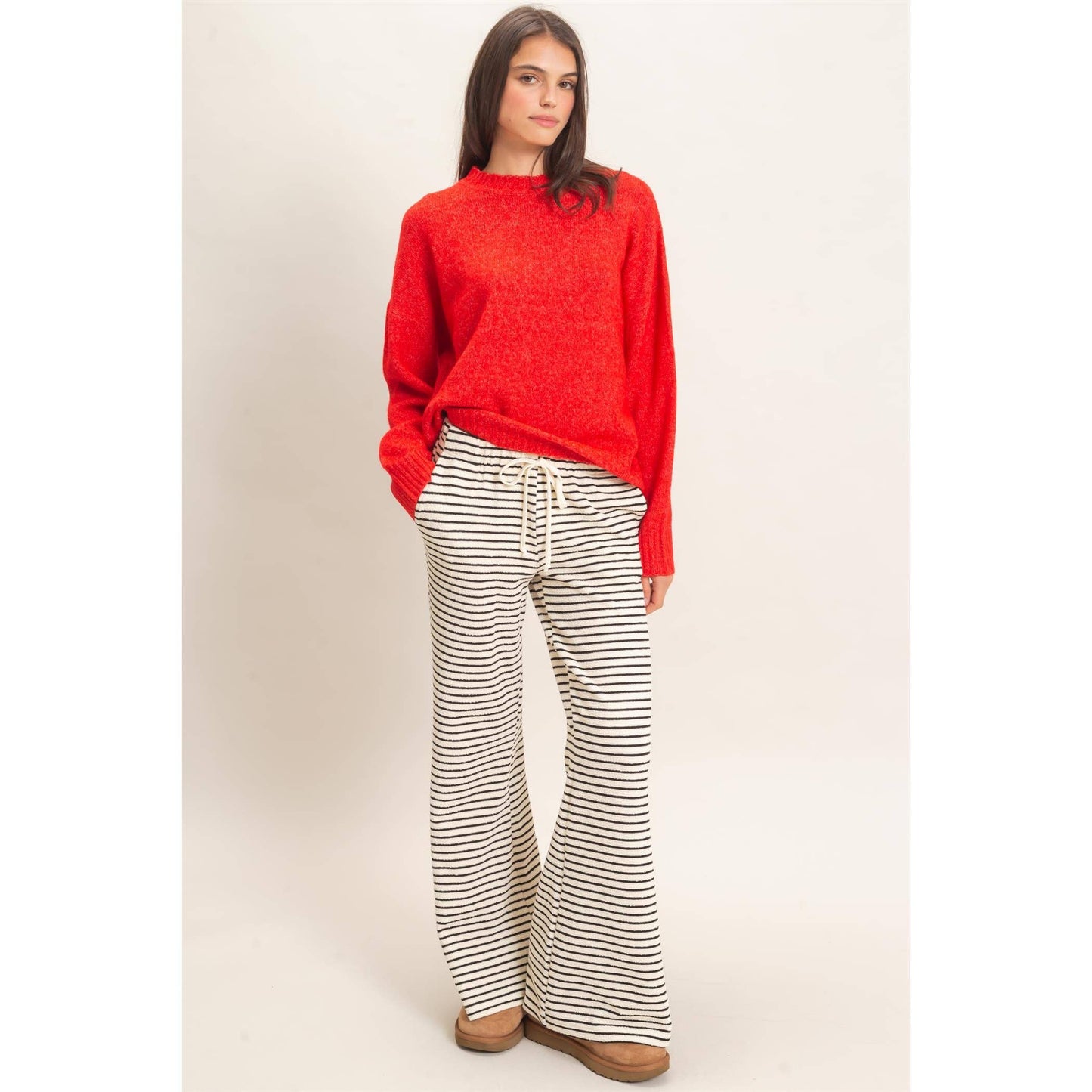 Striped Wide Leg Pants - Cream/Black