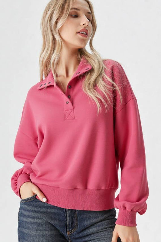 Sydney Button Down Henley Fleece Top