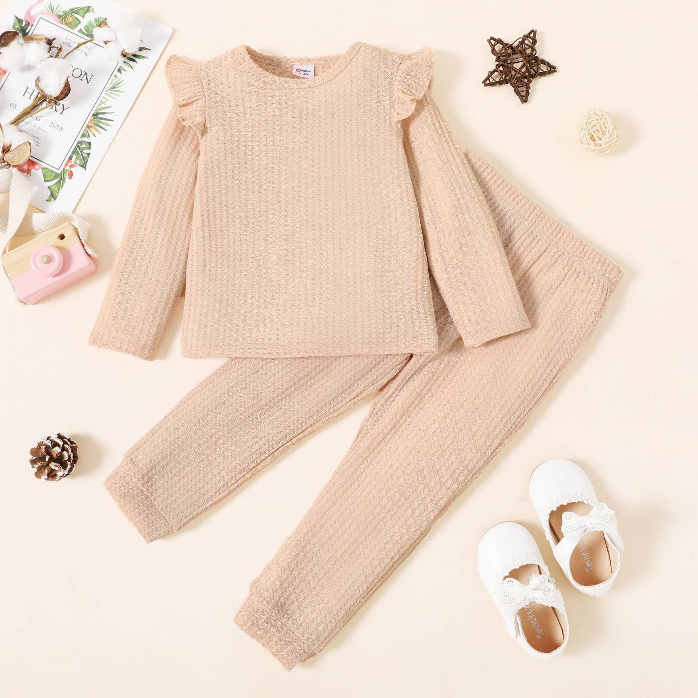 2-piece Toddler Girl Textured Top  Color Pants Set: Pink / 18-24 Months