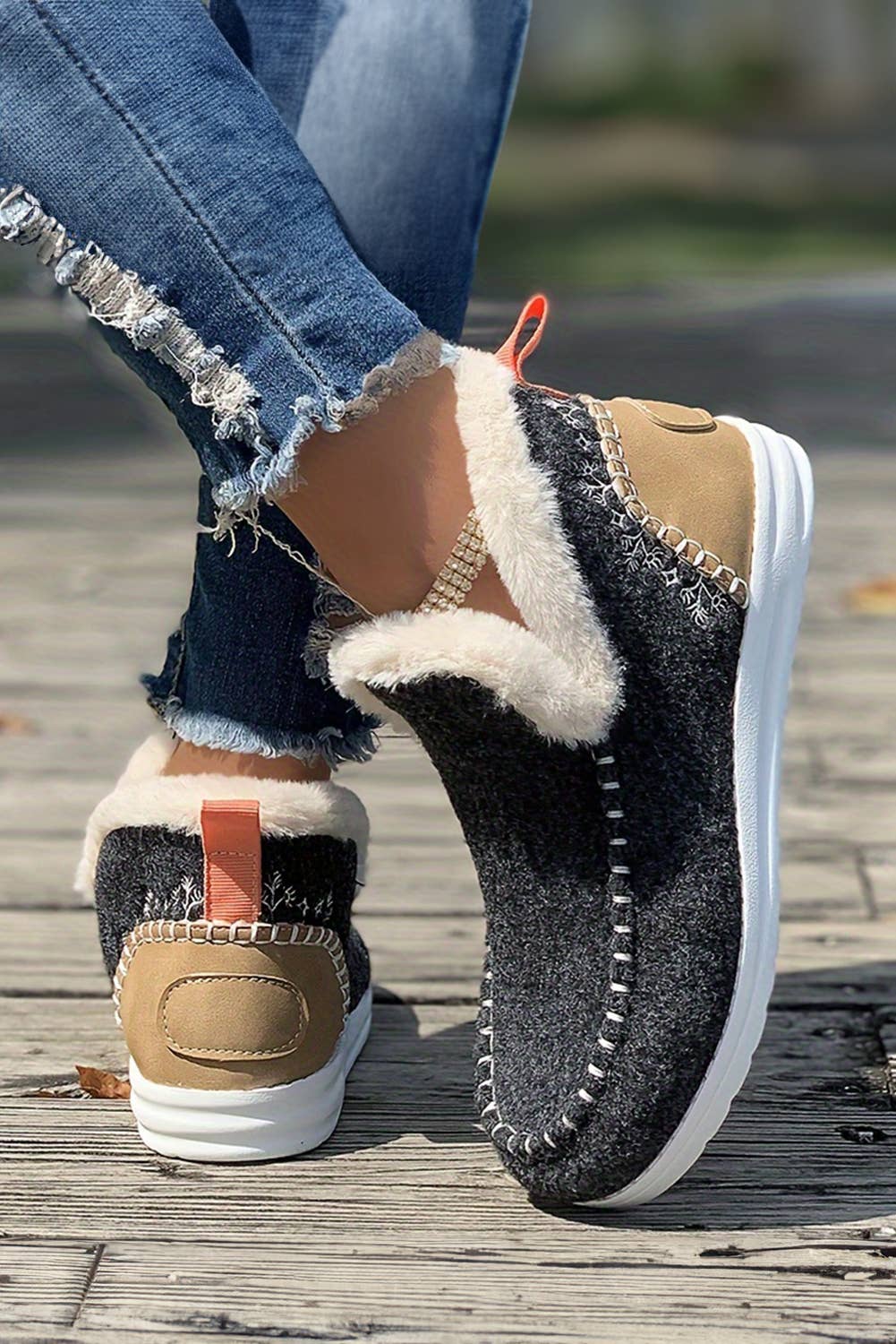 LDC Suede Stitching Patchwork Plush Lined Anklet Boots: Coffee / (US 8.5)40