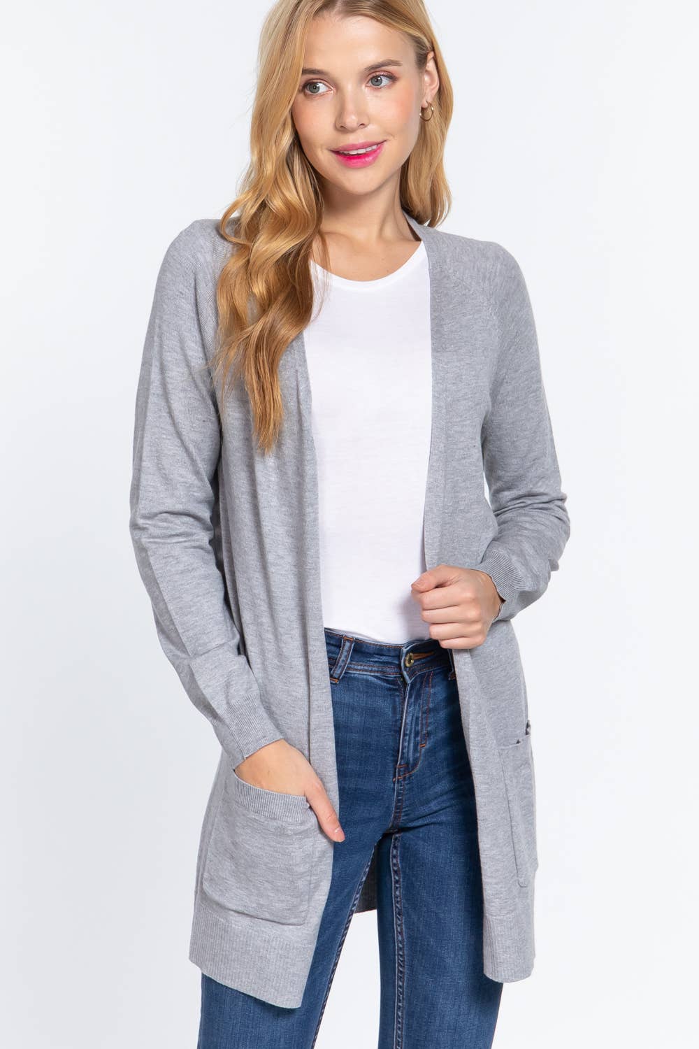 Long Raglan Sleeve with Pocket Open Sweater Cardigan: Brn-Cocoa Brown / L