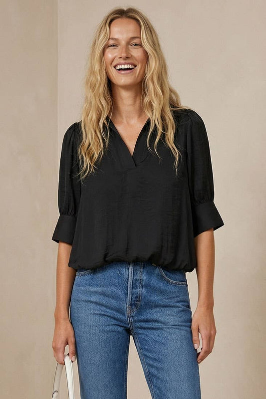 Grace Bubble Sleeve Blouse: Black