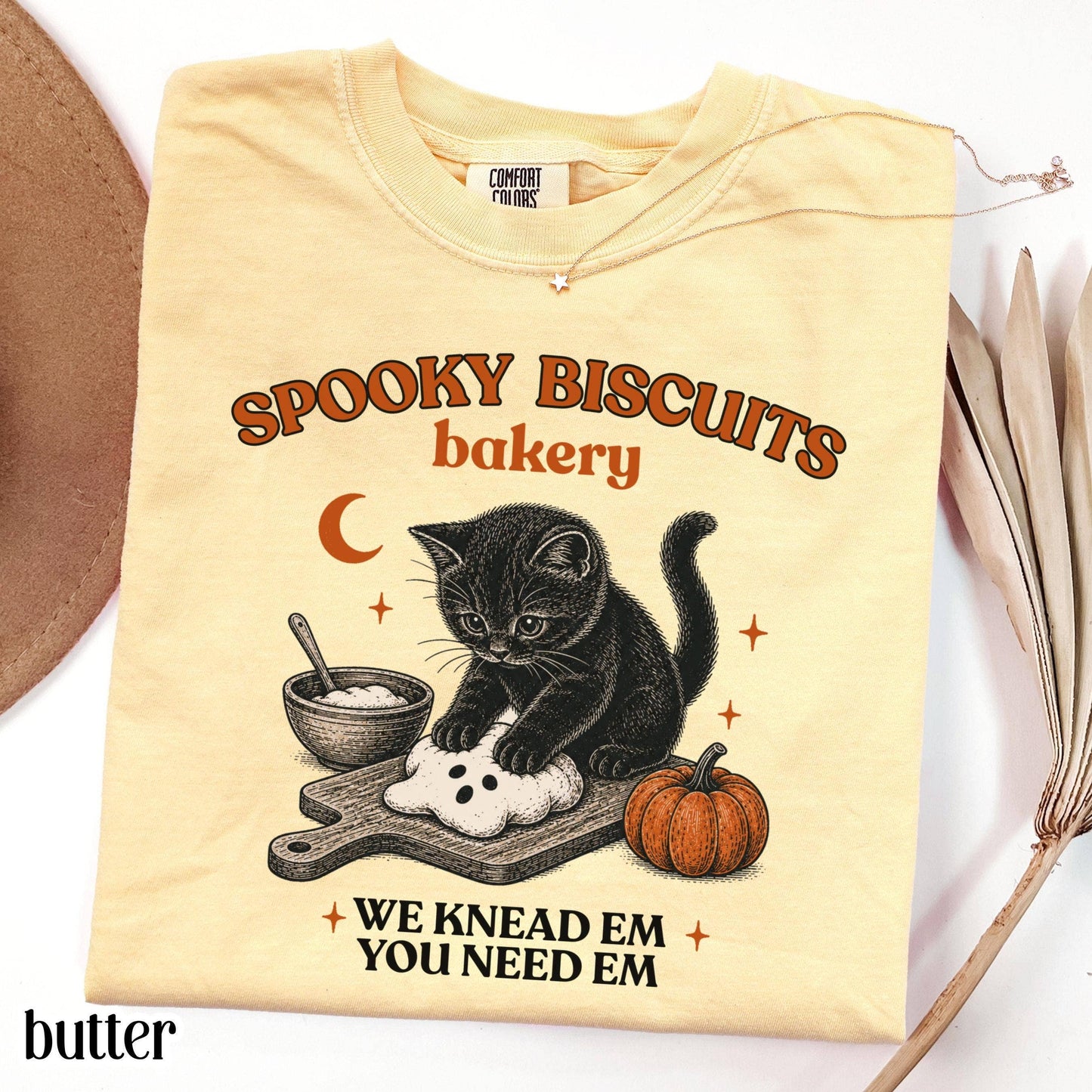 Comfort Colors Kitty Biscuits Shirt, Spooky Season Tee : Ivory / XL
