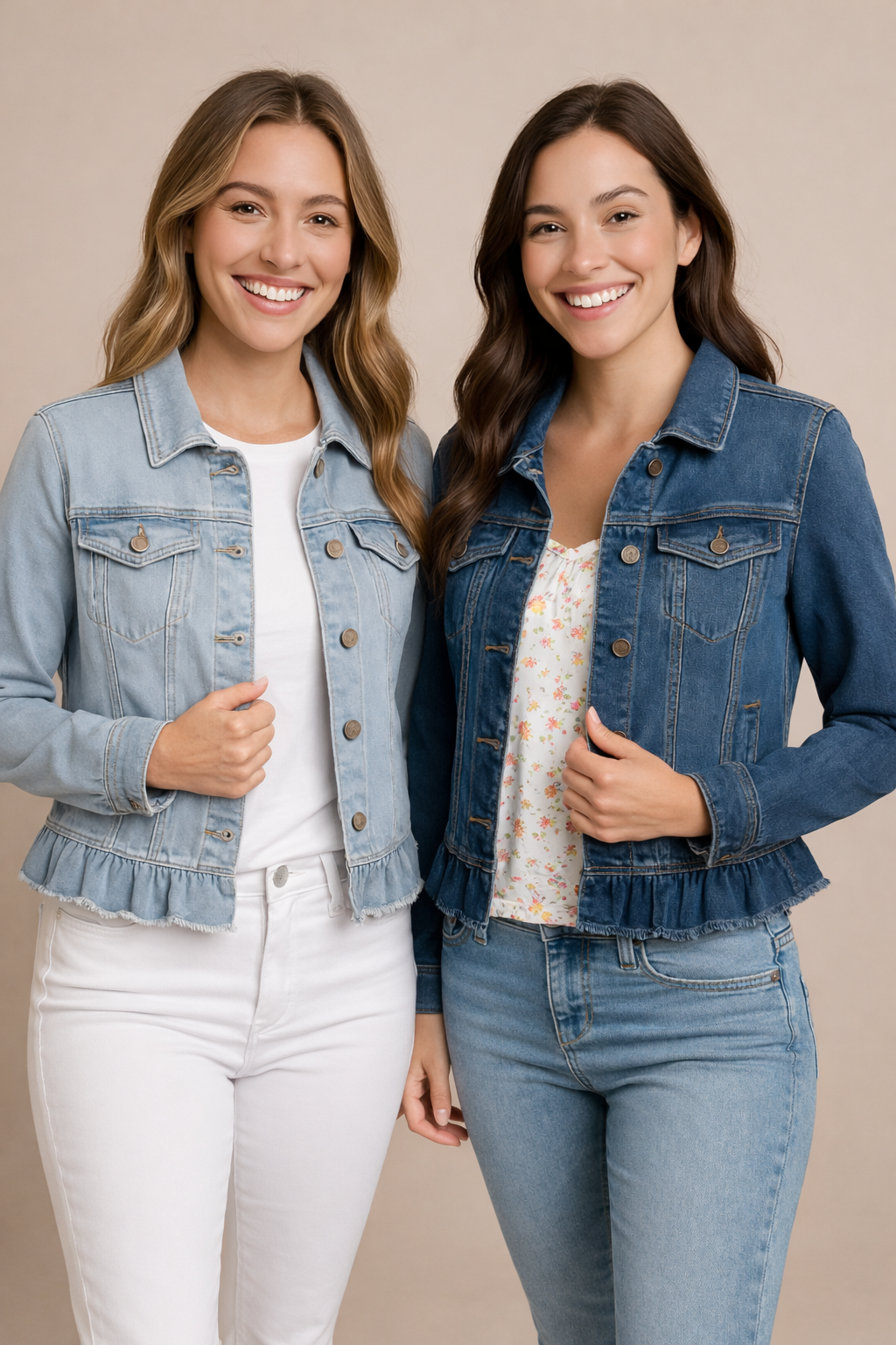 Presley Peplum Hem Denim Jacket: Light Wash Only