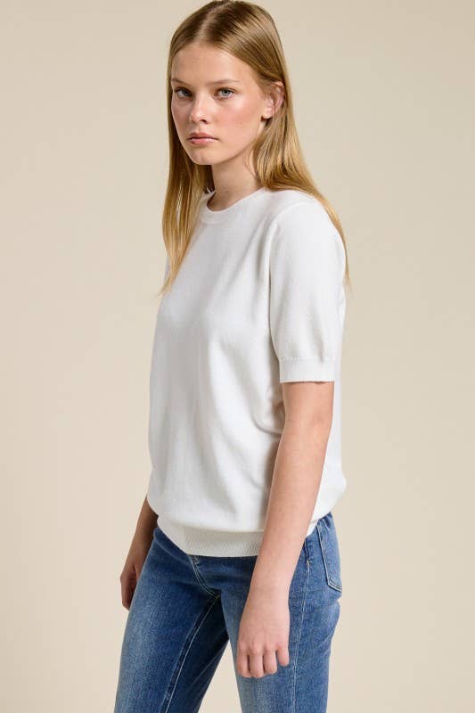 Jenna Short Sleeve Cashmere Blend Sweater - Heather Gray