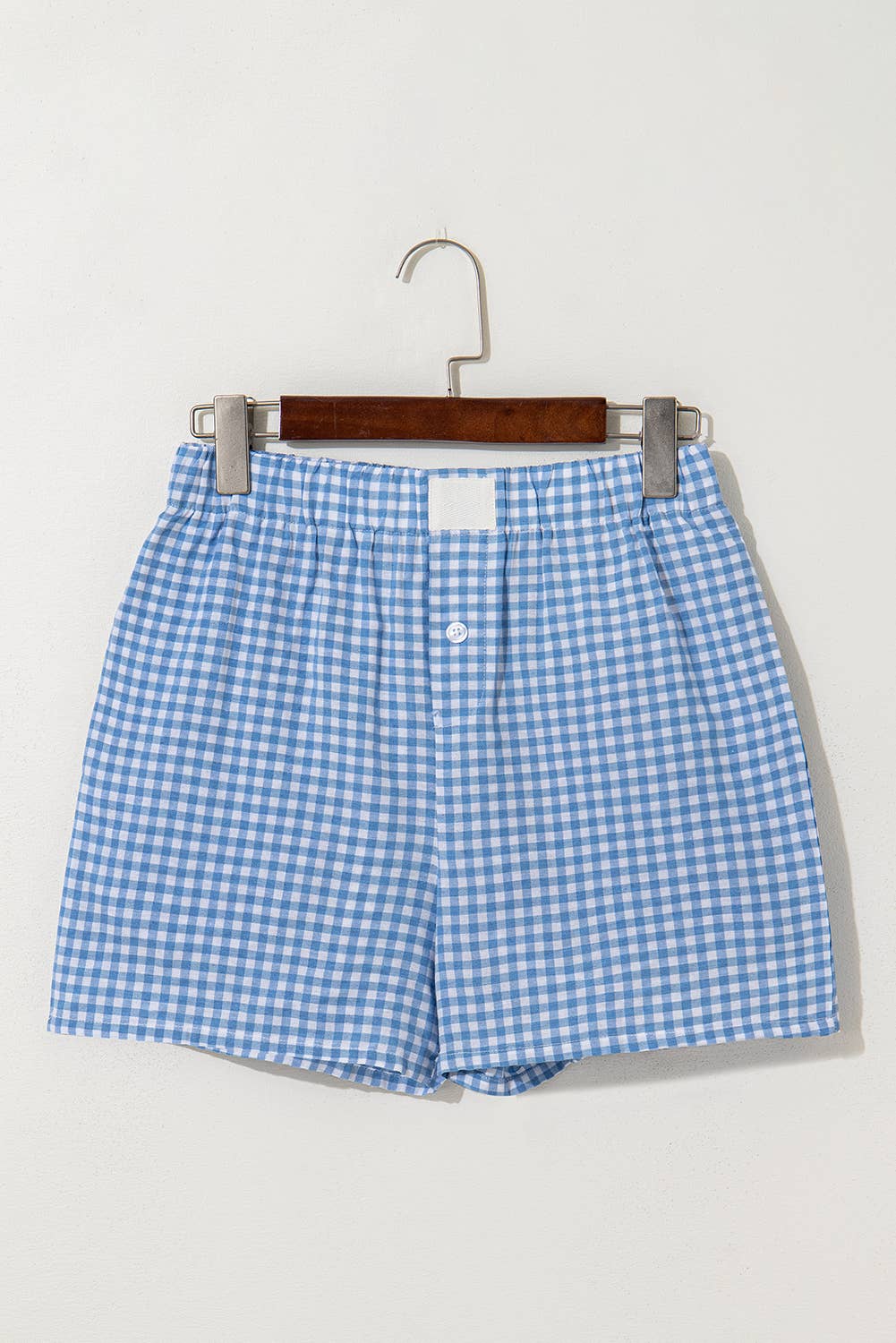 Blue Gingham Print High Waist Shorts