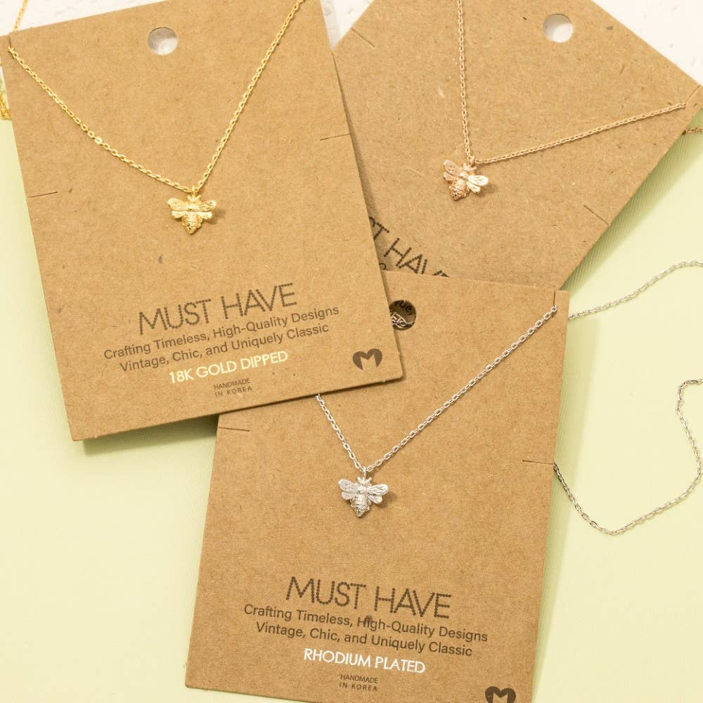 Gold Dipped Mini Bee Pendant Necklace: S