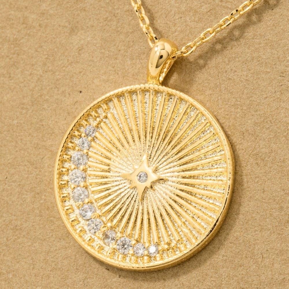 Gold Dipped Round Shining Star Pendant Necklace: G