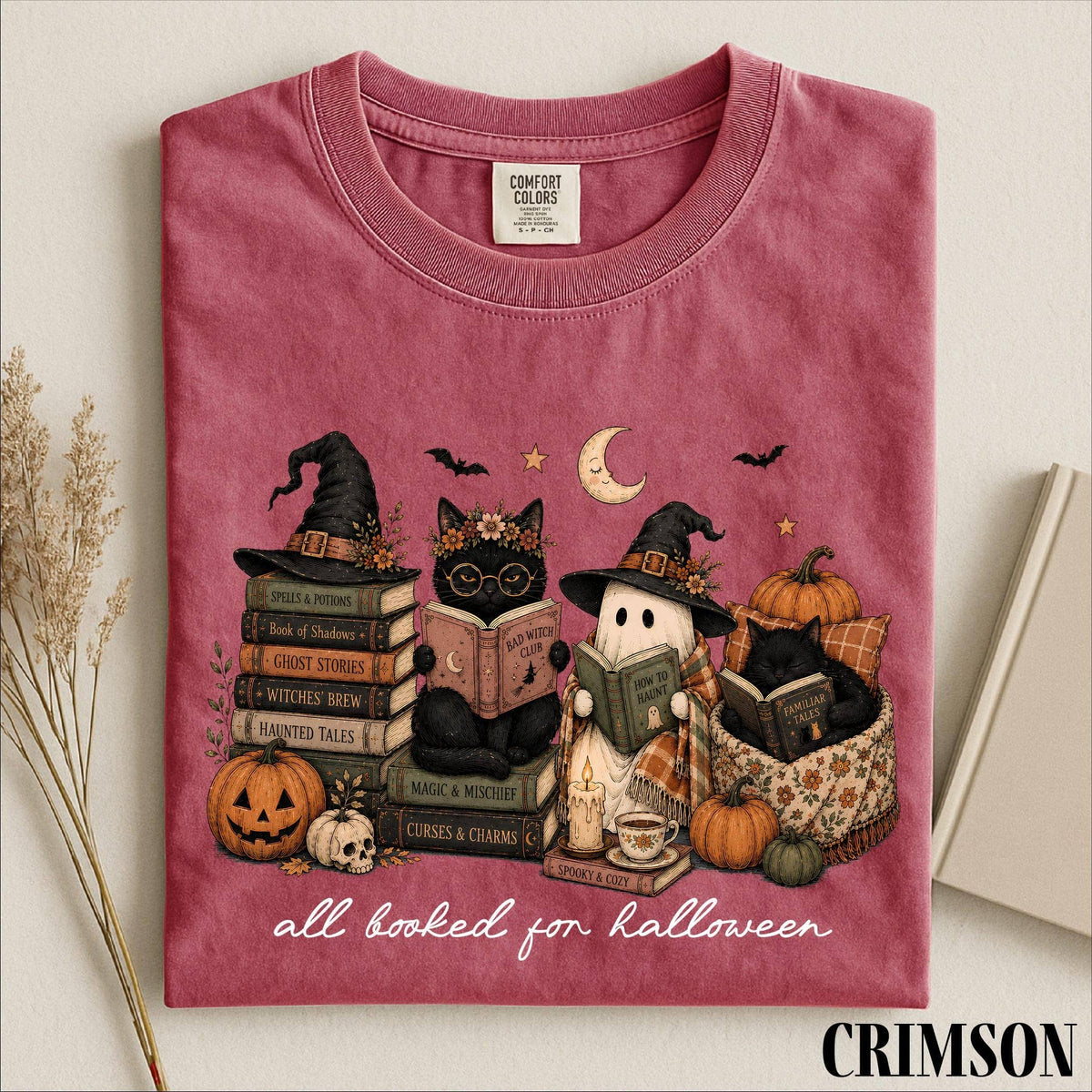 All Booked For Halloween Shirt, Funny Pumpkin Owl Book Shirt: Yam / XL