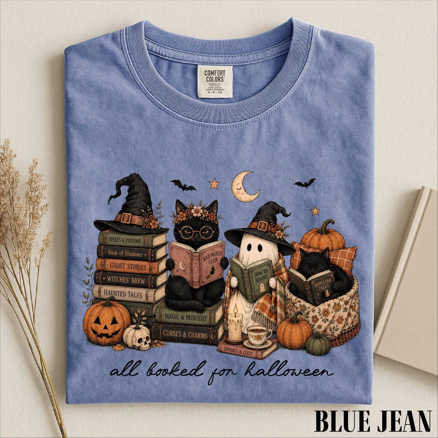 All Booked For Halloween Shirt, Funny Pumpkin Owl Book Shirt: Yam / XL