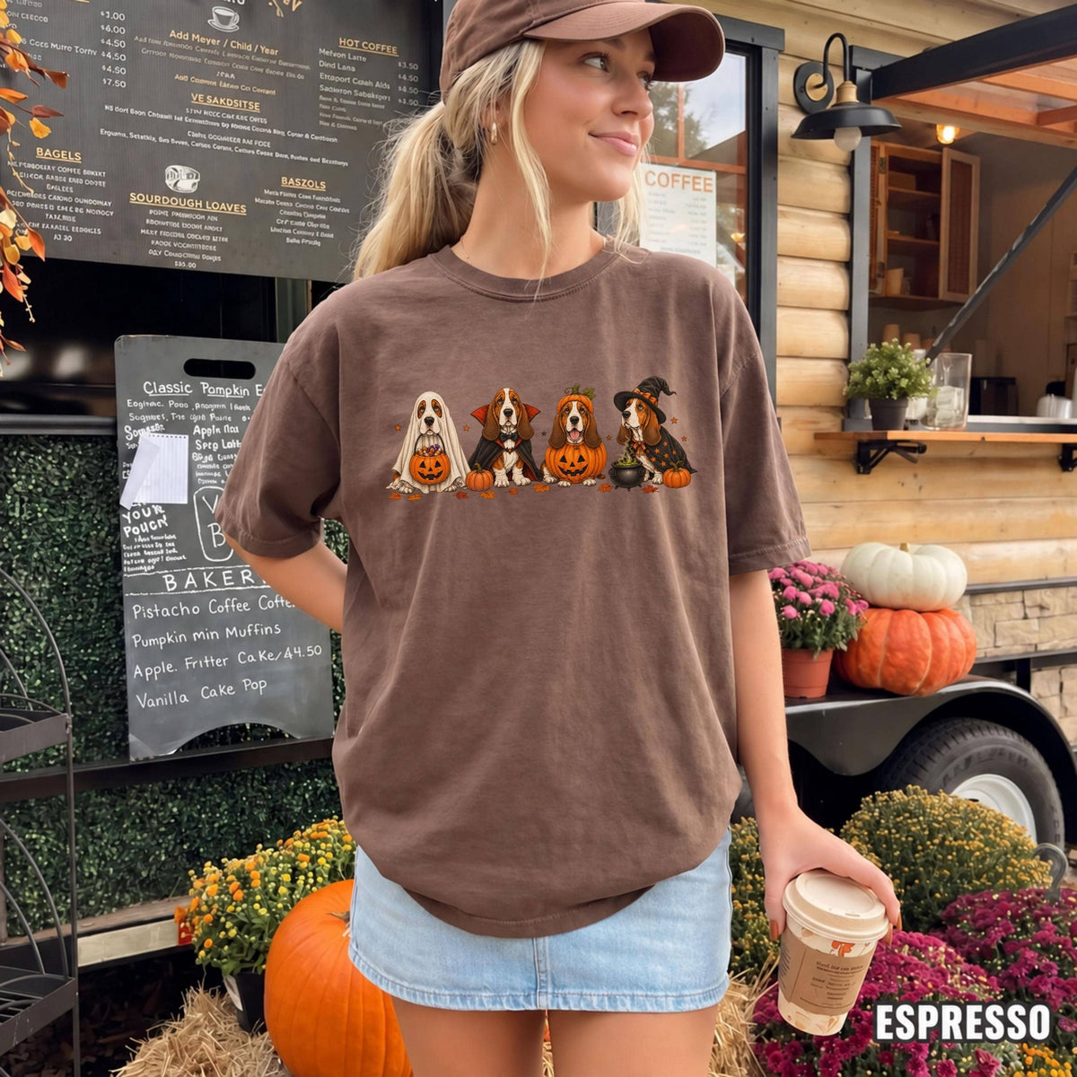 Comfort Colors Basset Hound Halloween Tee, Cute Costume Dog: Ivory / XL