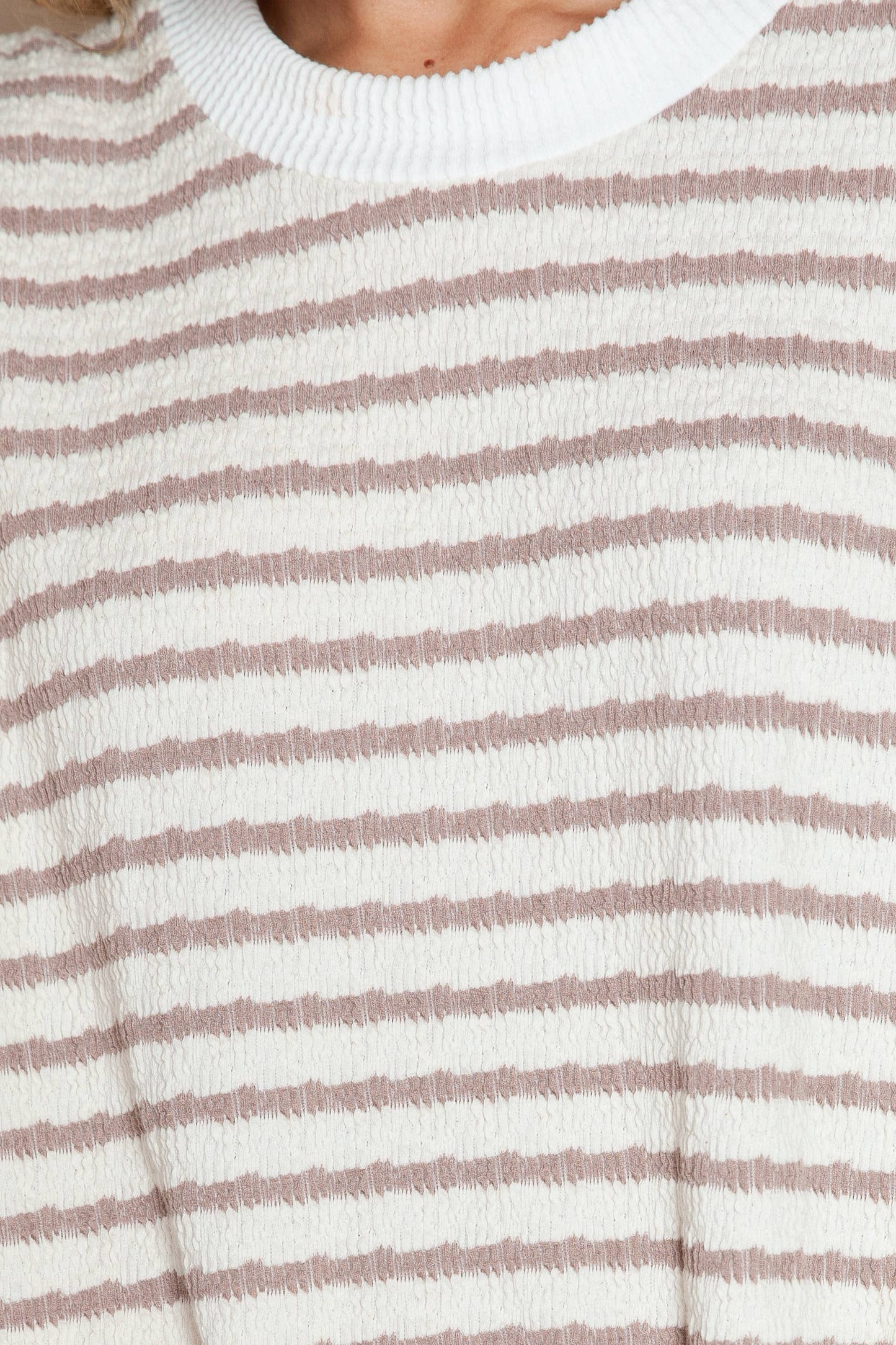 Avery Cotton Stripe Tunic With Side Slits - Taupe