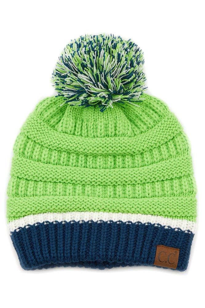 C.C Team Color Ribbed Beanie with Pom Winter Hat: 9.black/Gold
