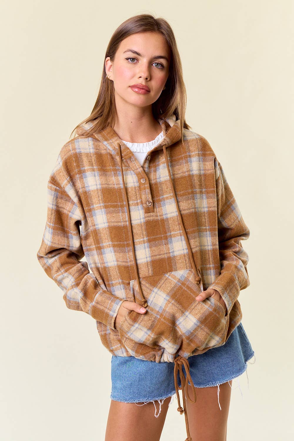 Quinn Flannel Plaid Pullover Hoodie With Kangaroo Pocket