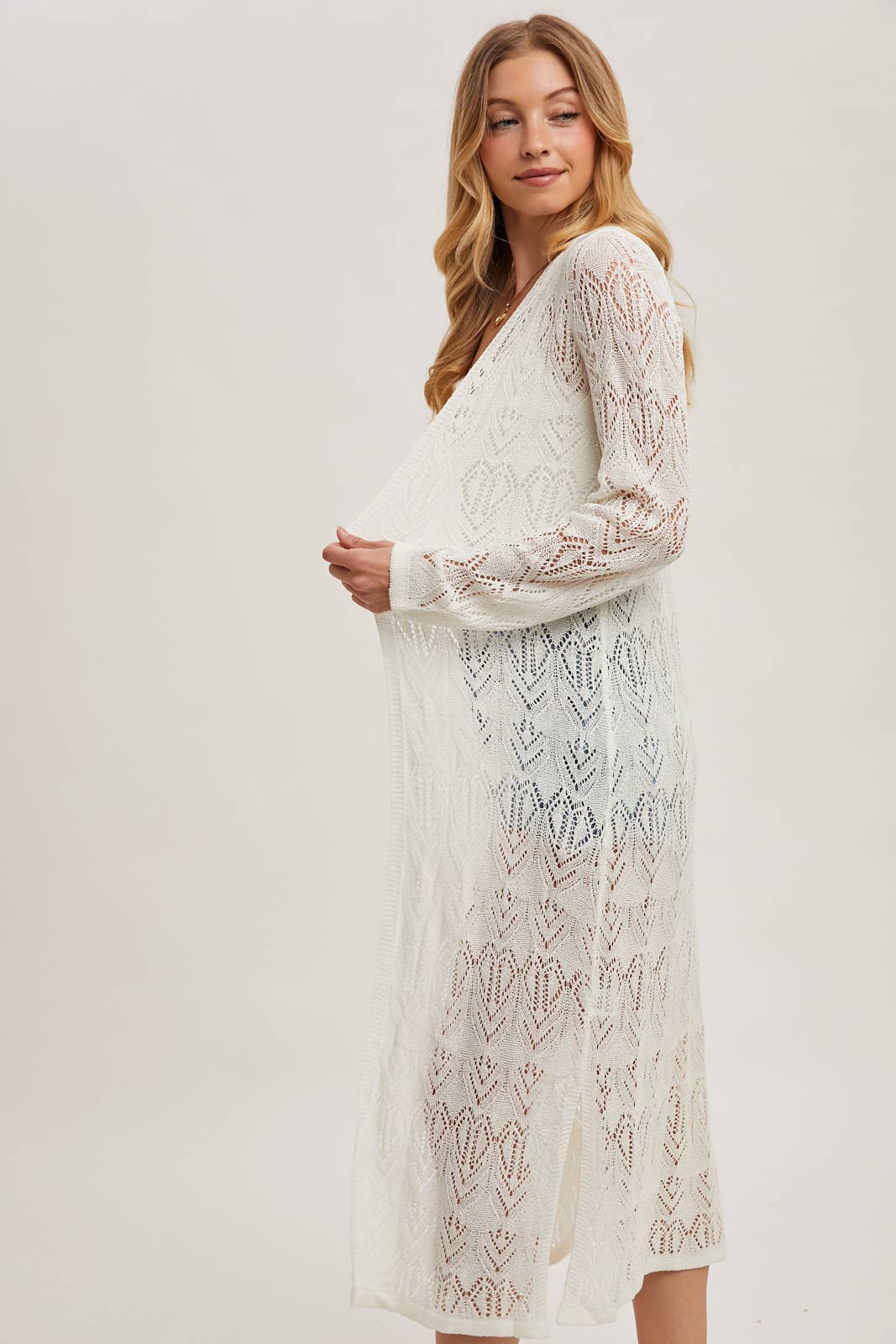 POINTELLE KNIT MAXI DUSTER: NATURAL / S
