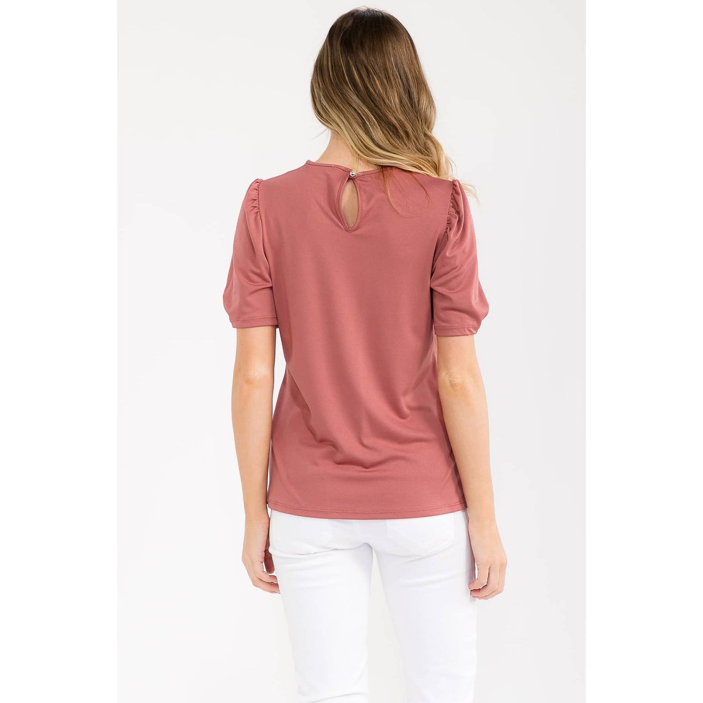 Carly Crepe Puff Sleeve Top - Dusty Rose